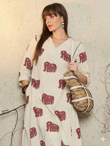 Elegant Elephant Print Kurta Pant Co-Ord Set for Women
