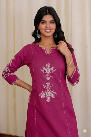 Fuchsia Pink Embroidered Kurta Palazzo Set
