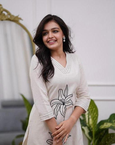 Elegant Ivory Embroidered Kurta Set