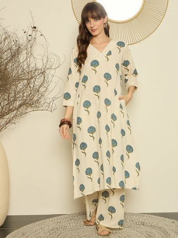 Blue Bloom Cotton Kurta with Palazzo Pants