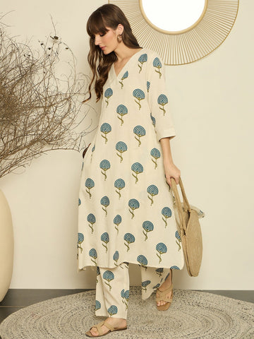 Blue Bloom Cotton Kurta with Palazzo Pants