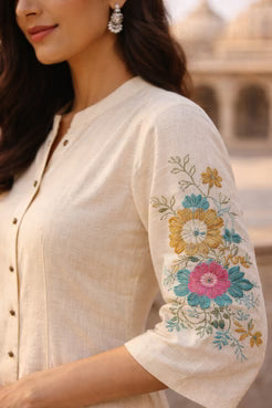 Graceful Ivory Embroidered A-Line Kurta