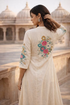 Graceful Ivory Embroidered A-Line Kurta