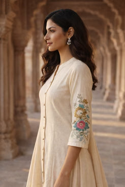 Graceful Ivory Embroidered A-Line Kurta