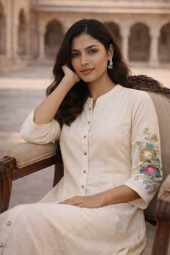 Graceful Ivory Embroidered A-Line Kurta