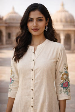 Graceful Ivory Embroidered A-Line Kurta