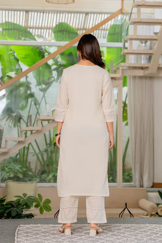 Elegant White Embroidered Kurta Pant Set