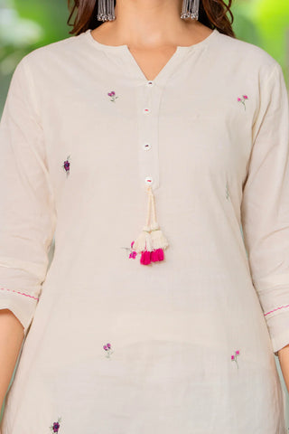 Elegant White Embroidered Kurta Pant Set
