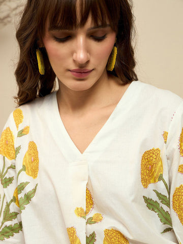 White Floral Embroidered Cotton Kurta Set – Elegant & Timeless Women's Ethnic Wear