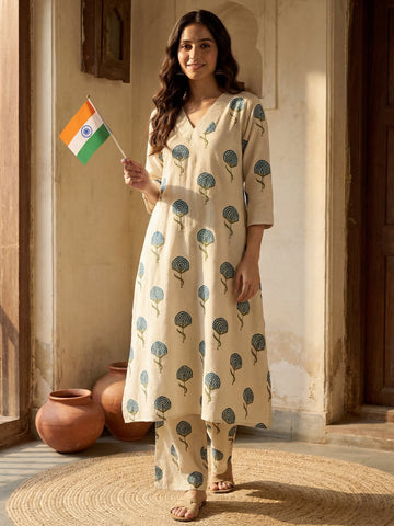 Blue Bloom Cotton Kurta with Palazzo Pants