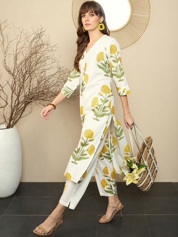 White Floral Embroidered Cotton Kurta Set – Elegant & Timeless Women's Ethnic Wear