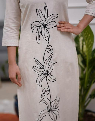 Ivory Floral Printed Kurta Pant Set