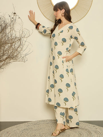Blue Bloom Cotton Kurta with Palazzo Pants