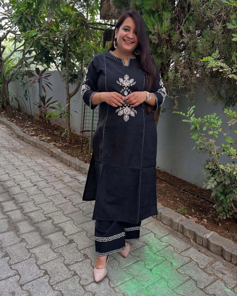 Classic Black Embroidered Kurta Palazzo Set
