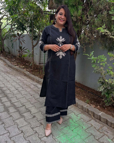 Classic Black Embroidered Kurta Palazzo Set
