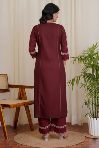 Lavender Embroidered Kurta Palazzo Set