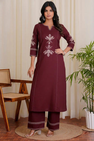 Lavender Embroidered Kurta Palazzo Set